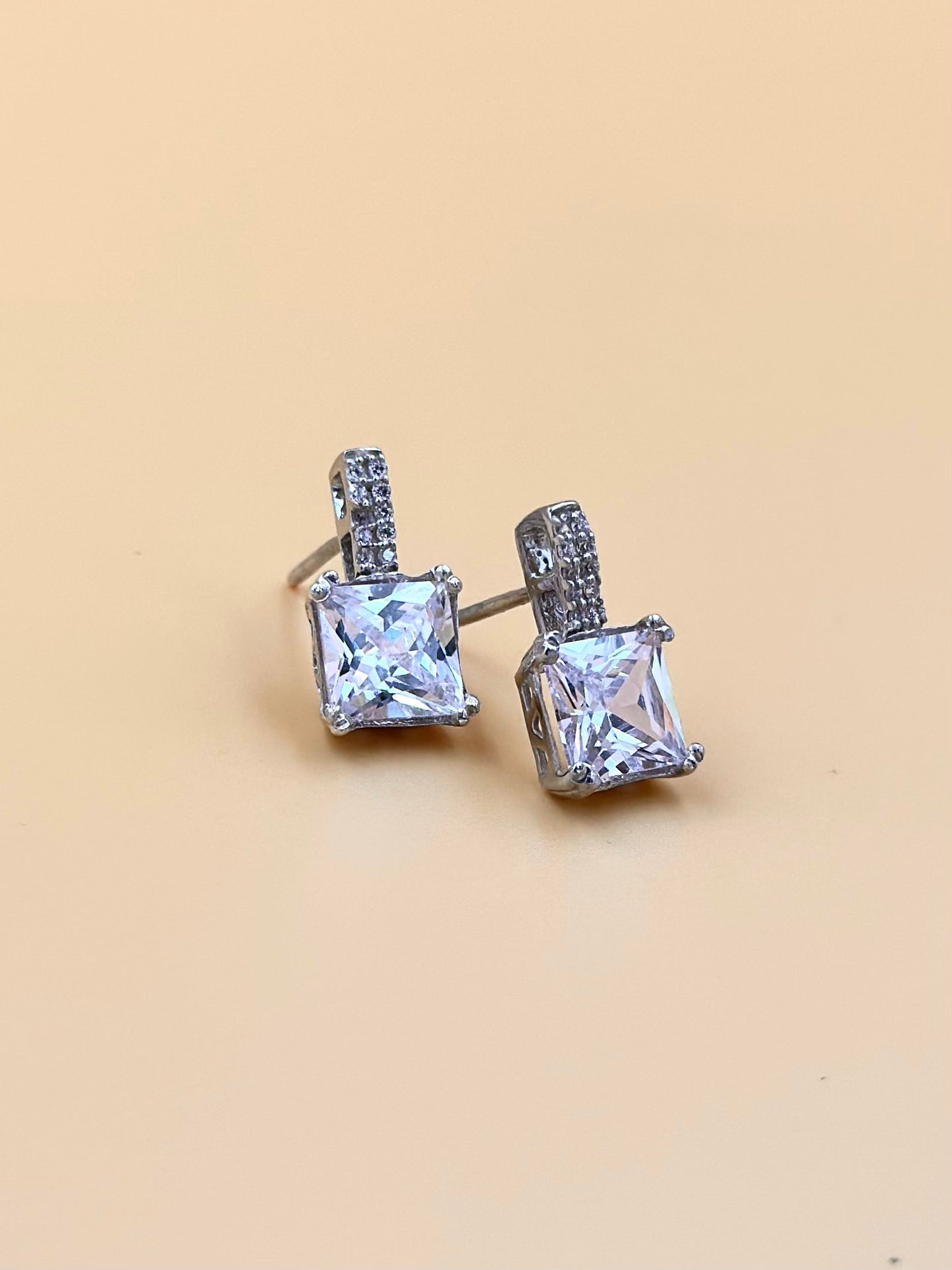 Zircon studded, fancy stone sterling silver studs