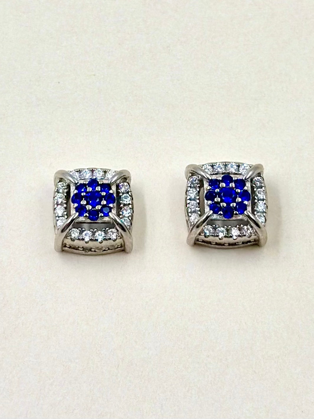 Zircon and blue stones studded, fancy sterling silver studs