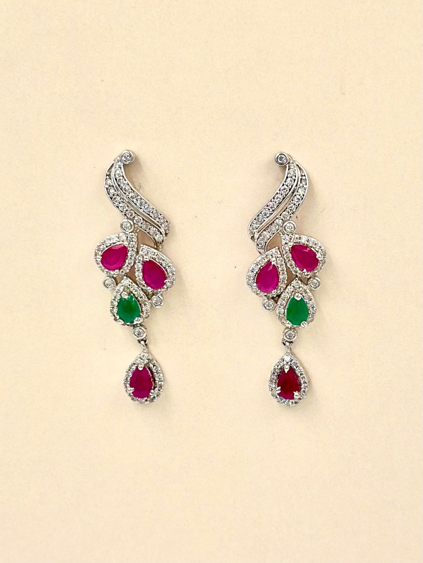 zircon, multicolour stones studded sterling silver danglers