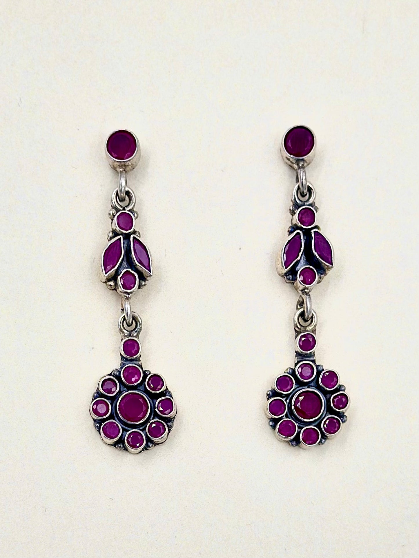 fancy stones studded, oxidised long sterling silver danglers