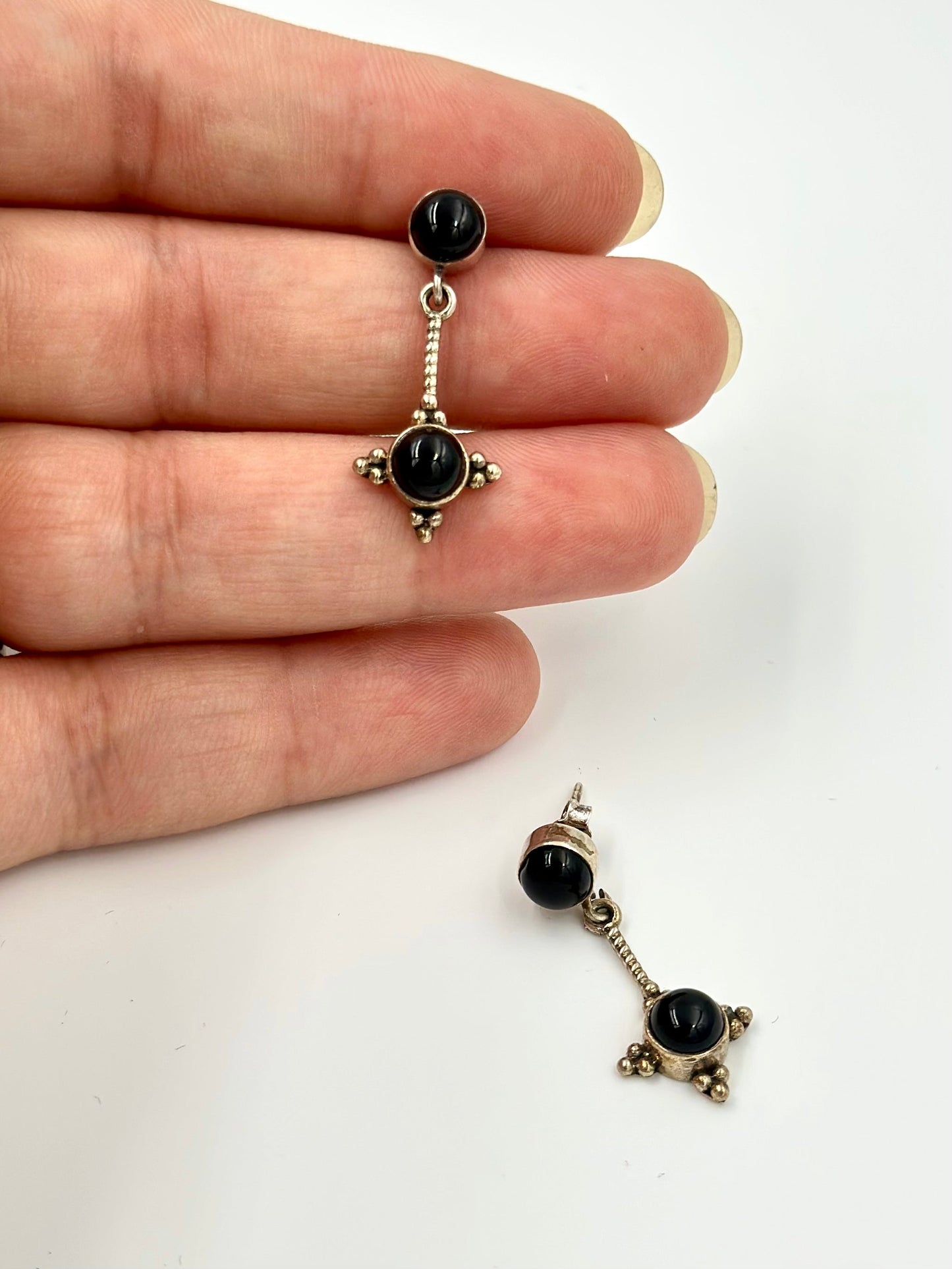 fancy stones studded, minimal style, oxidised sterling silver danglers