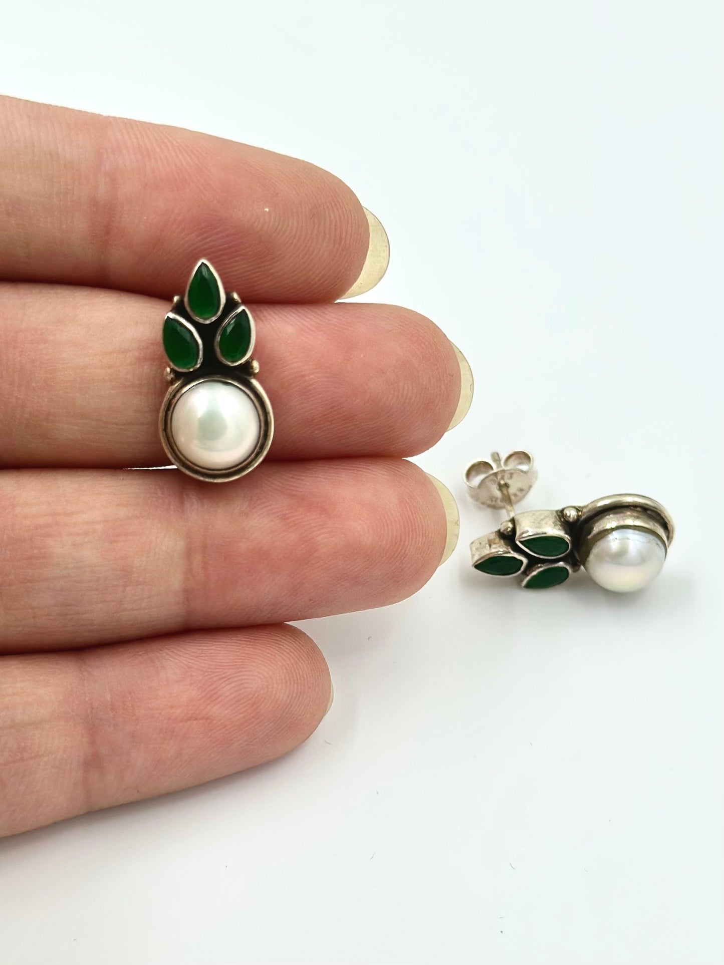 Nature inspired, fancy stones studded, sterling silver studs