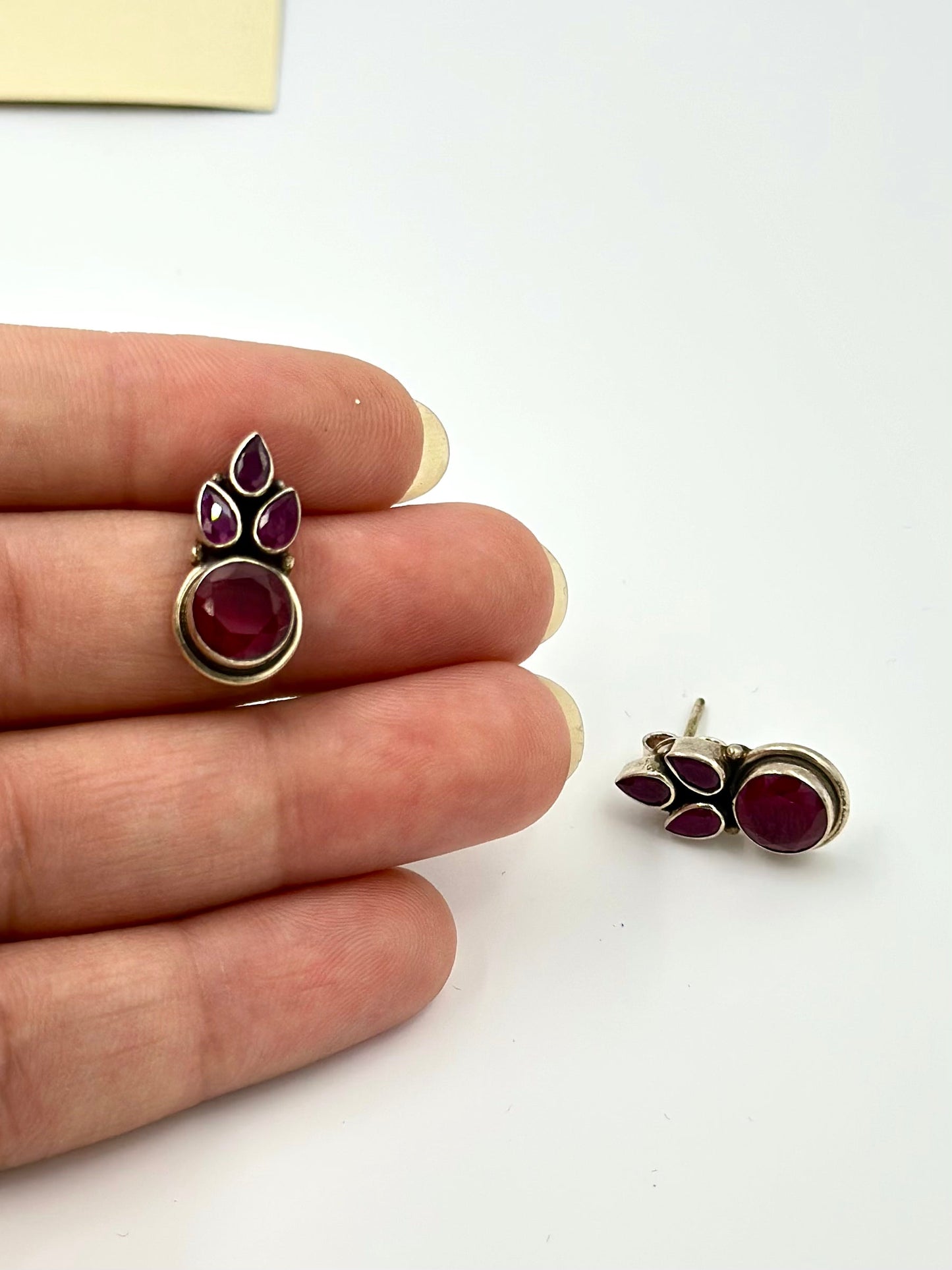 Nature inspired, fancy stones studded, sterling silver studs