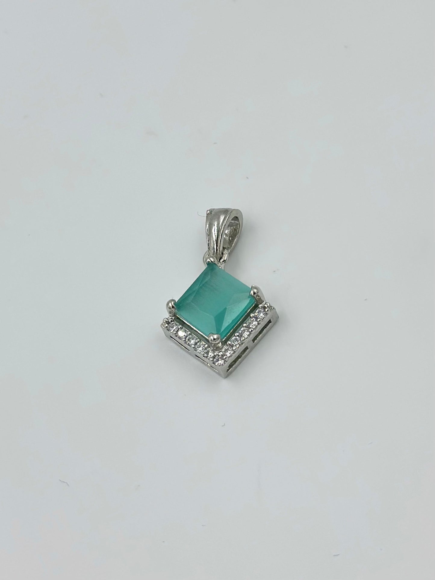 Zircon studded, square shaped with fancy stone sterling silver pendant