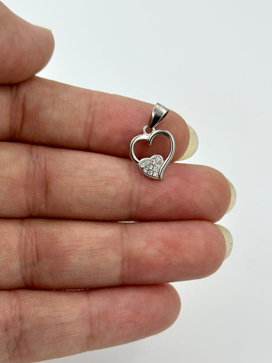 Heart shaped, zircon studded sterling silver pendants