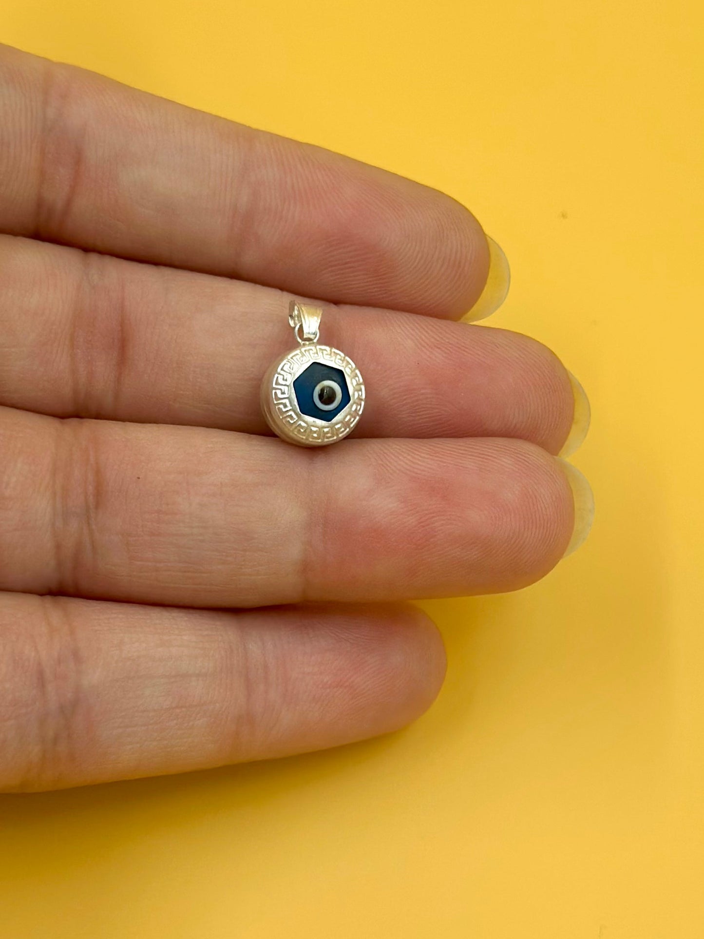 Enamel coated, evil eye sterling silver pendant