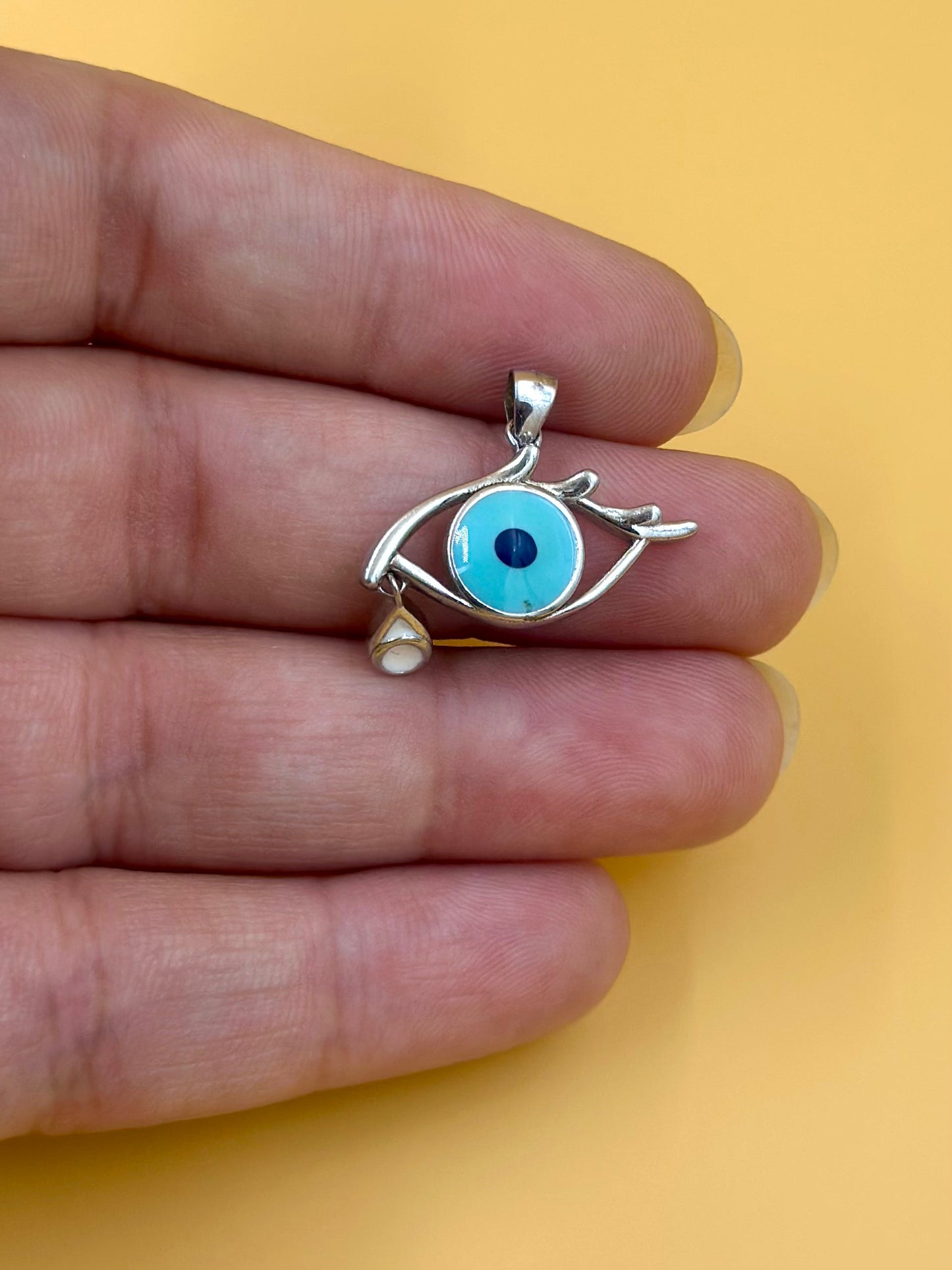 Enamel coated, evil eye sterling silver pendant