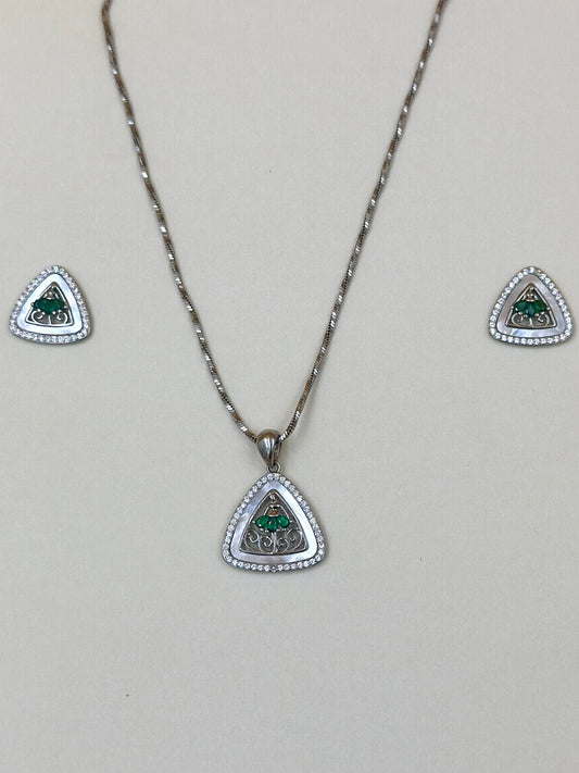 Triangle shaped, zircon studded sterling silver pendant set