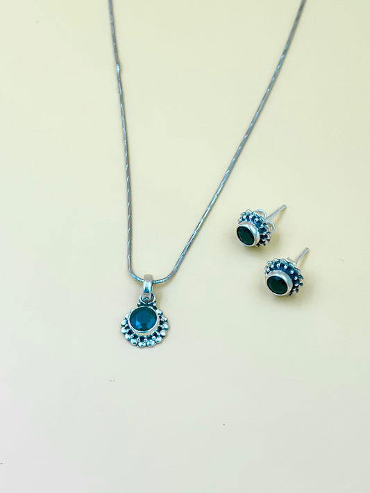 Stone studded, oxidised sterling silver pendant set