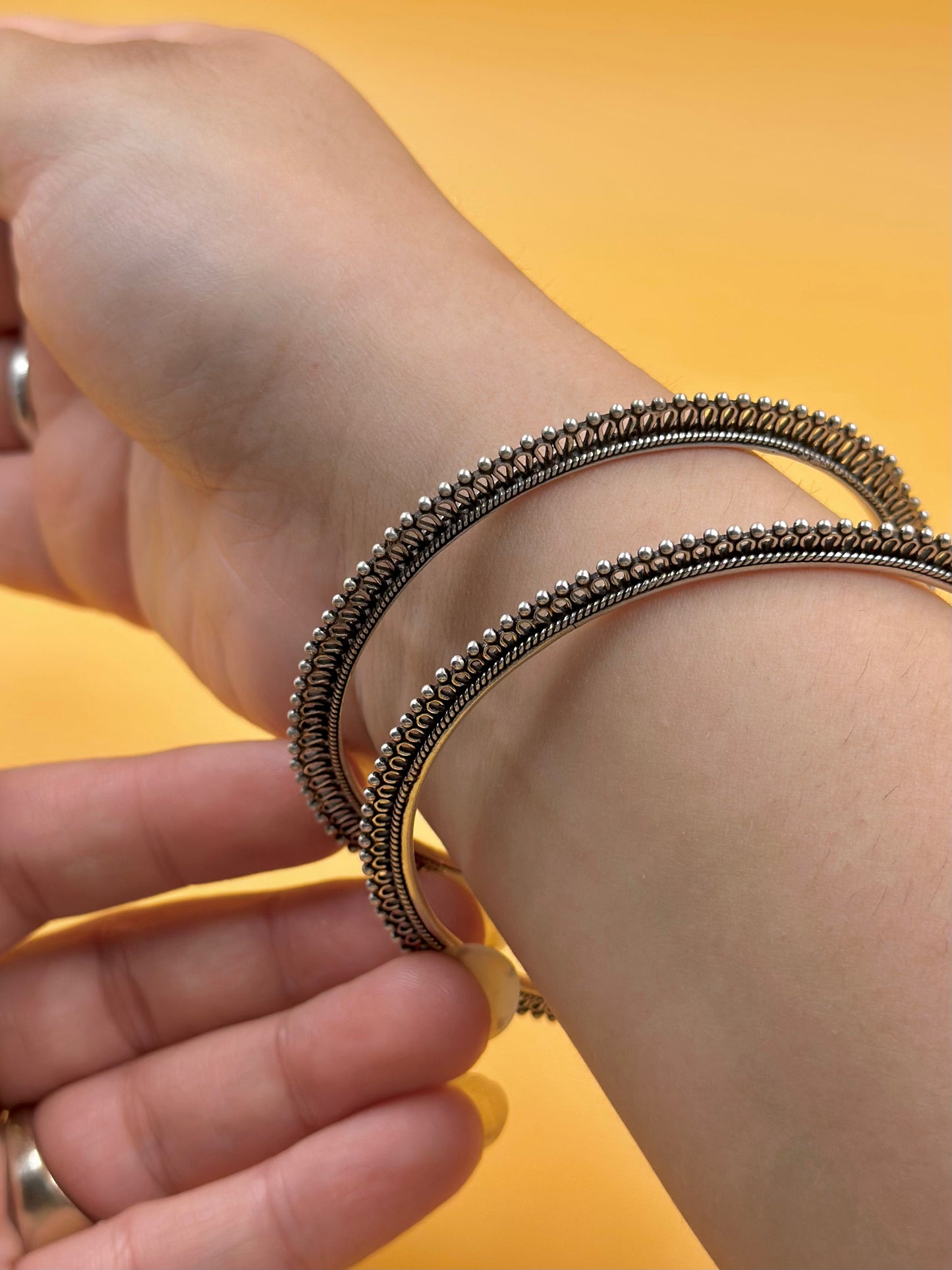 Nature inspired, fine detailing sterling silver bangle