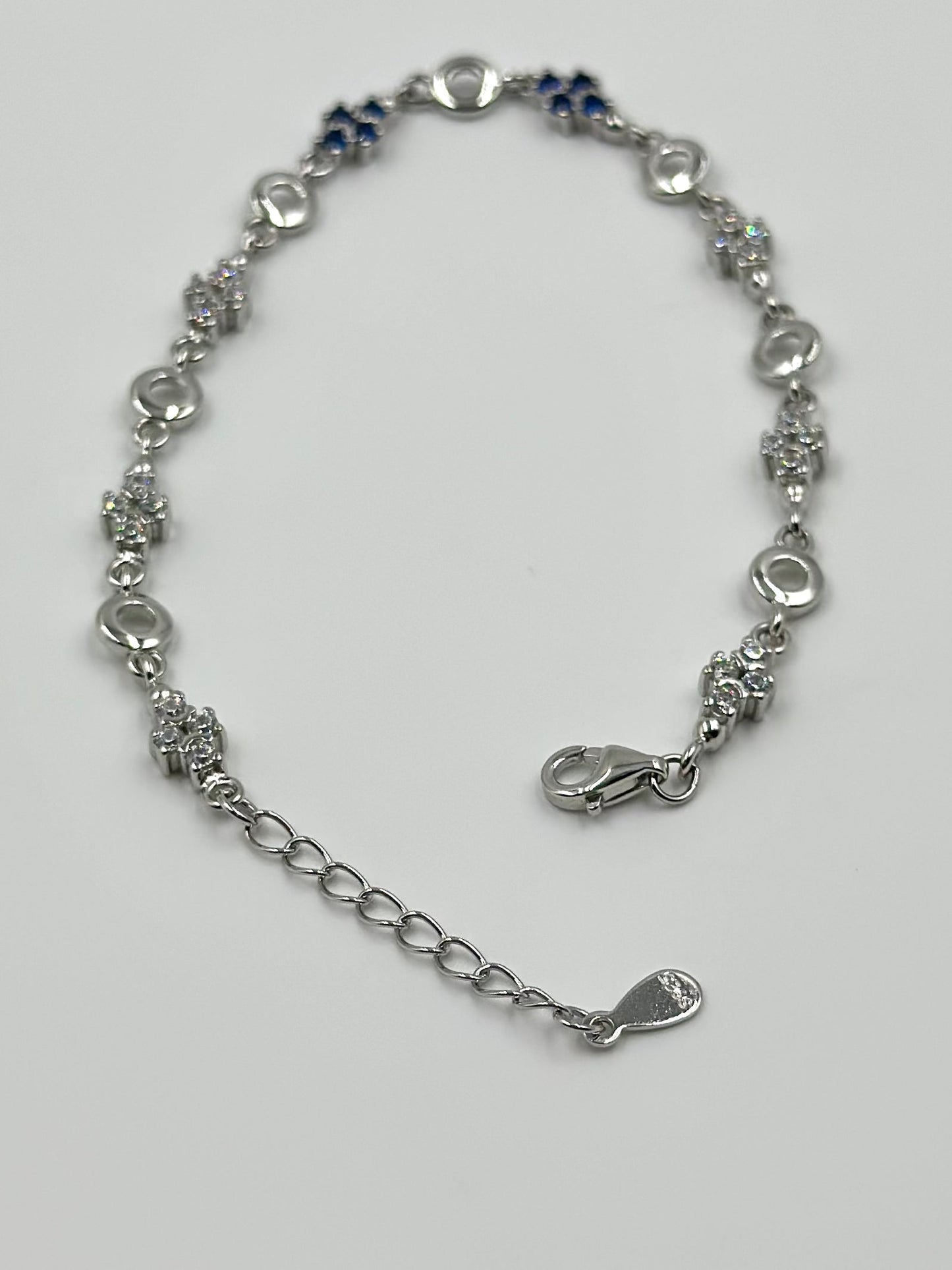 Zircon studded sterling silver link bracelet