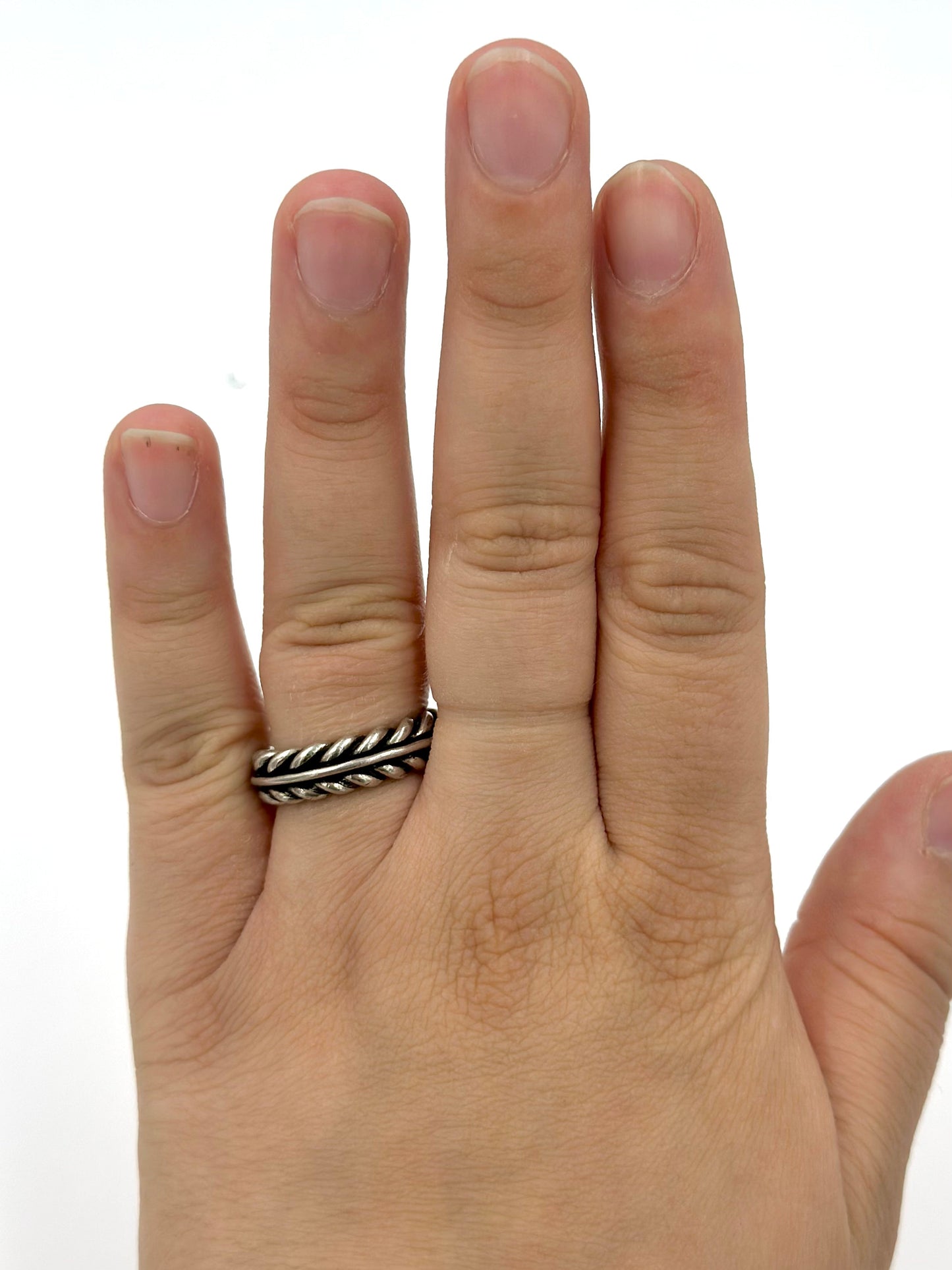 Oxidised sterling silver band ring