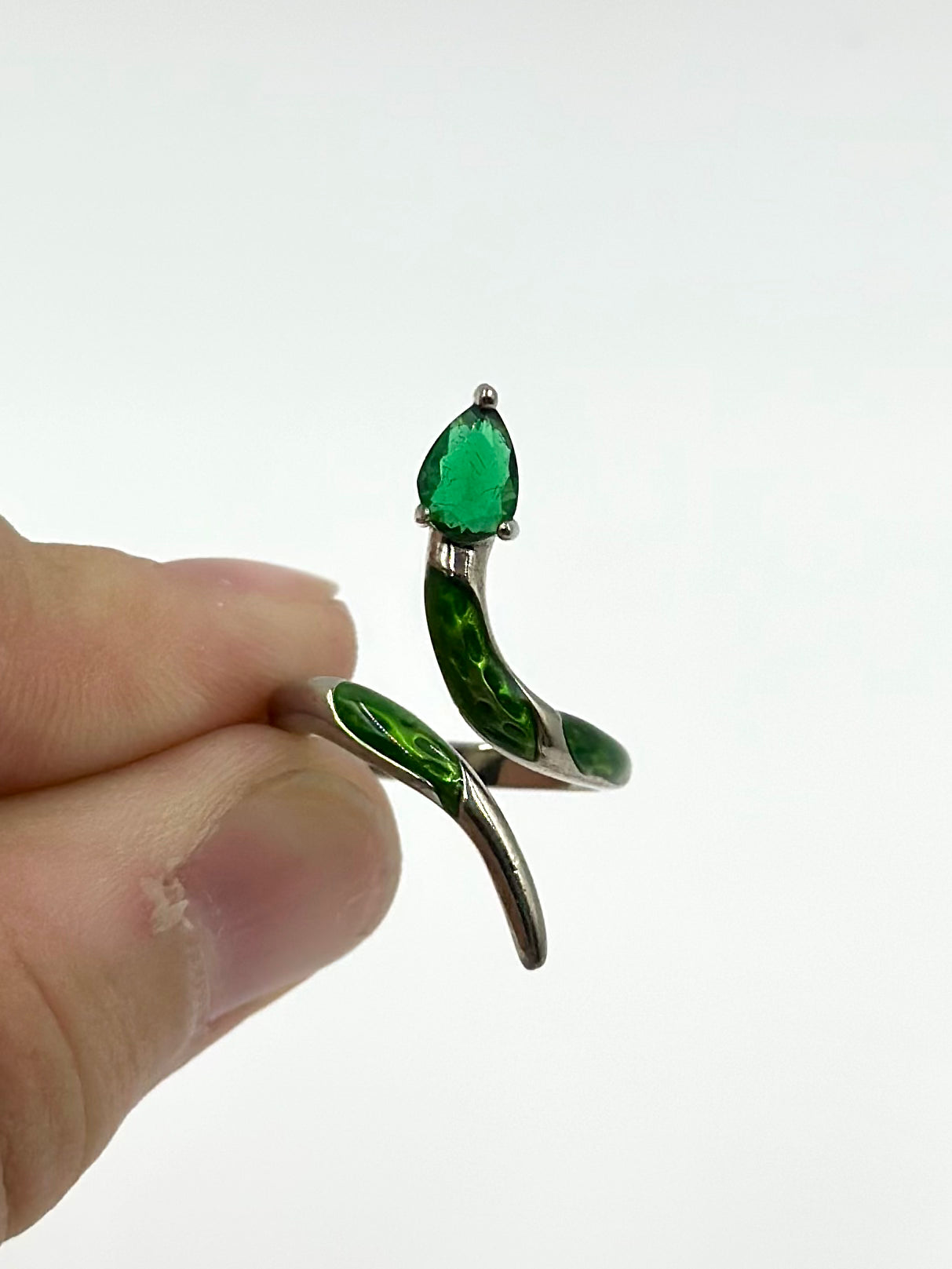 Stone studded, enamel coated sterling silver cocktail ring