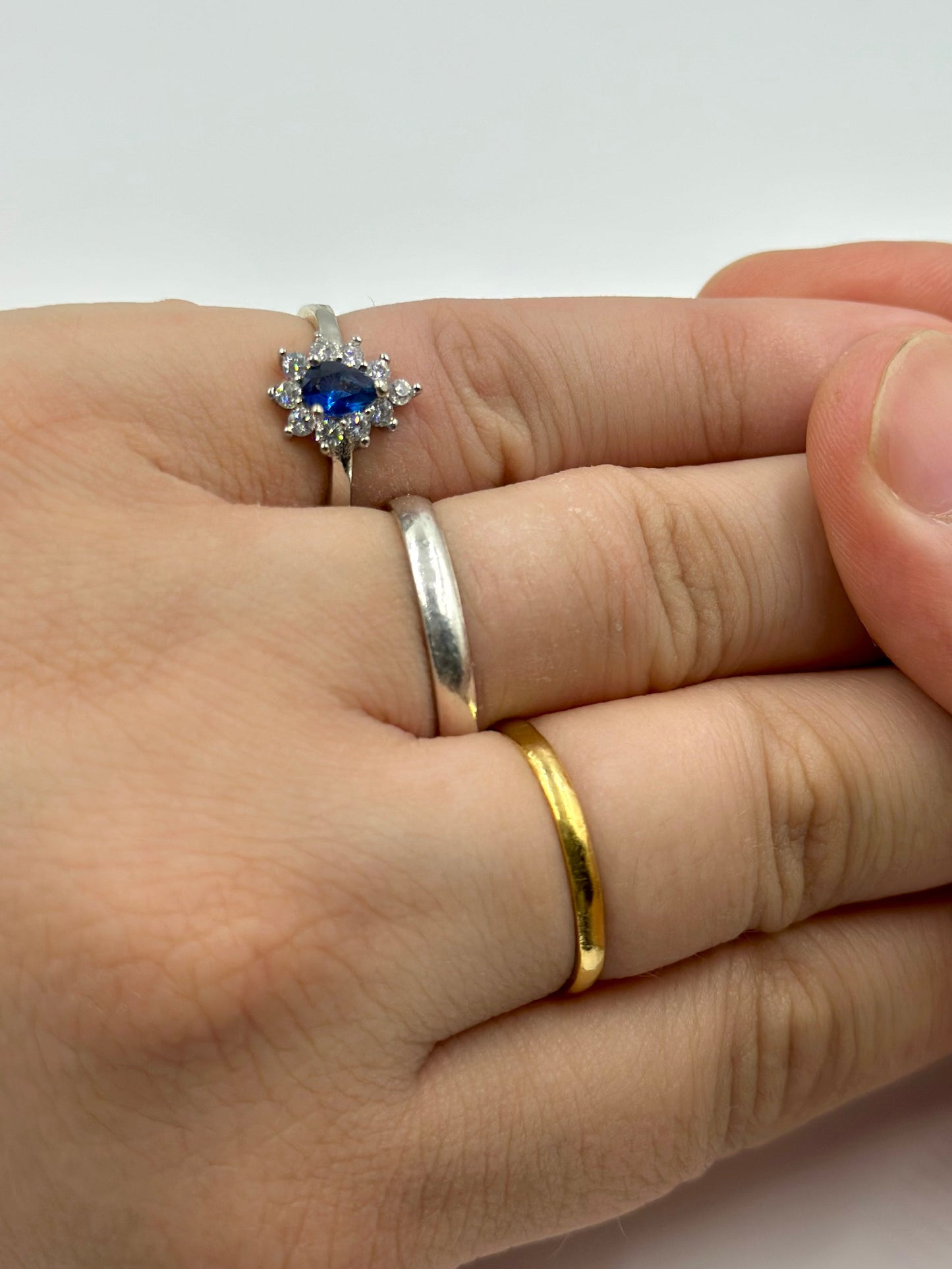 Zircon and stone studded, flower shaped sterling silver artisanal ring