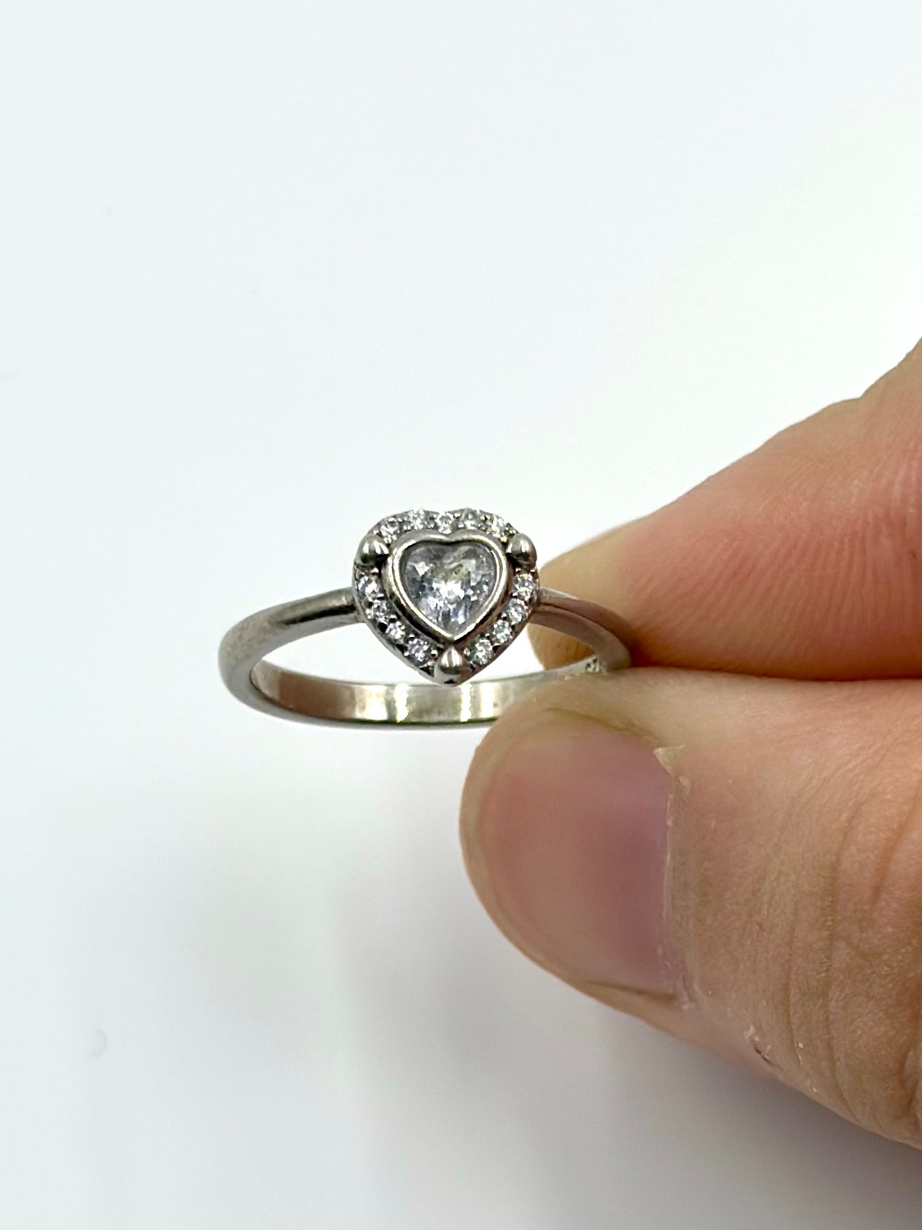 Zircon studded, heart shaped sterling silver artisanal ring