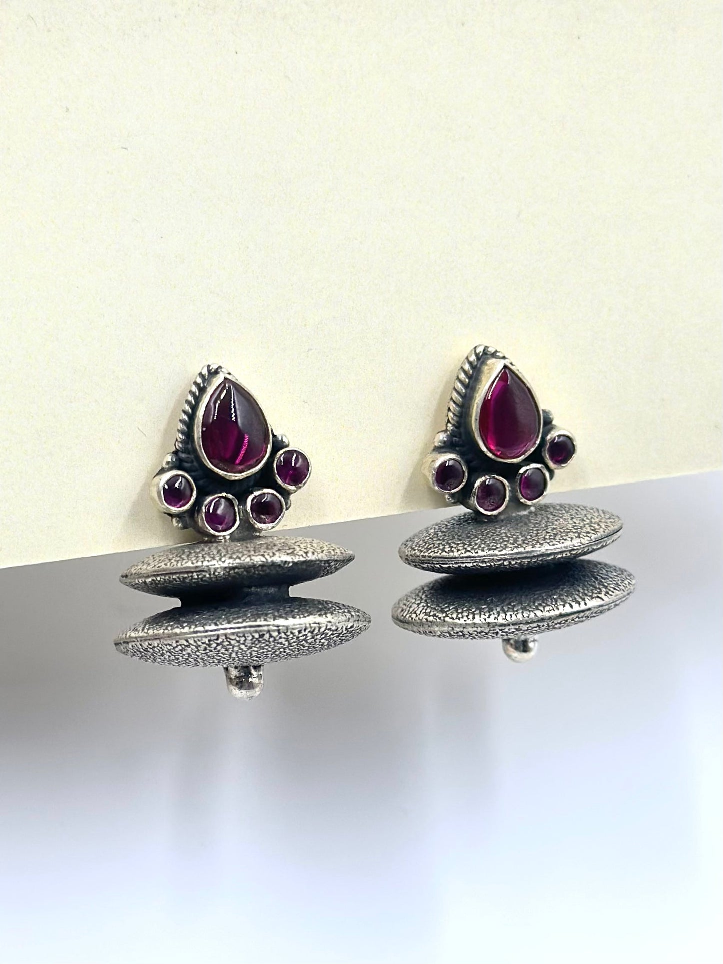 Oxidised, zircon studded, dome shaped, sterling silver studs