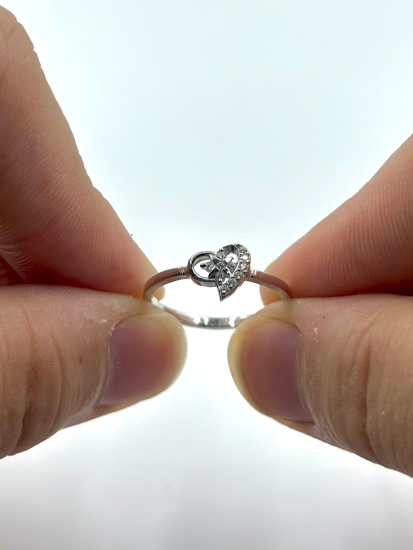 Zircon studded, heart shaped sterling silver artisanal ring