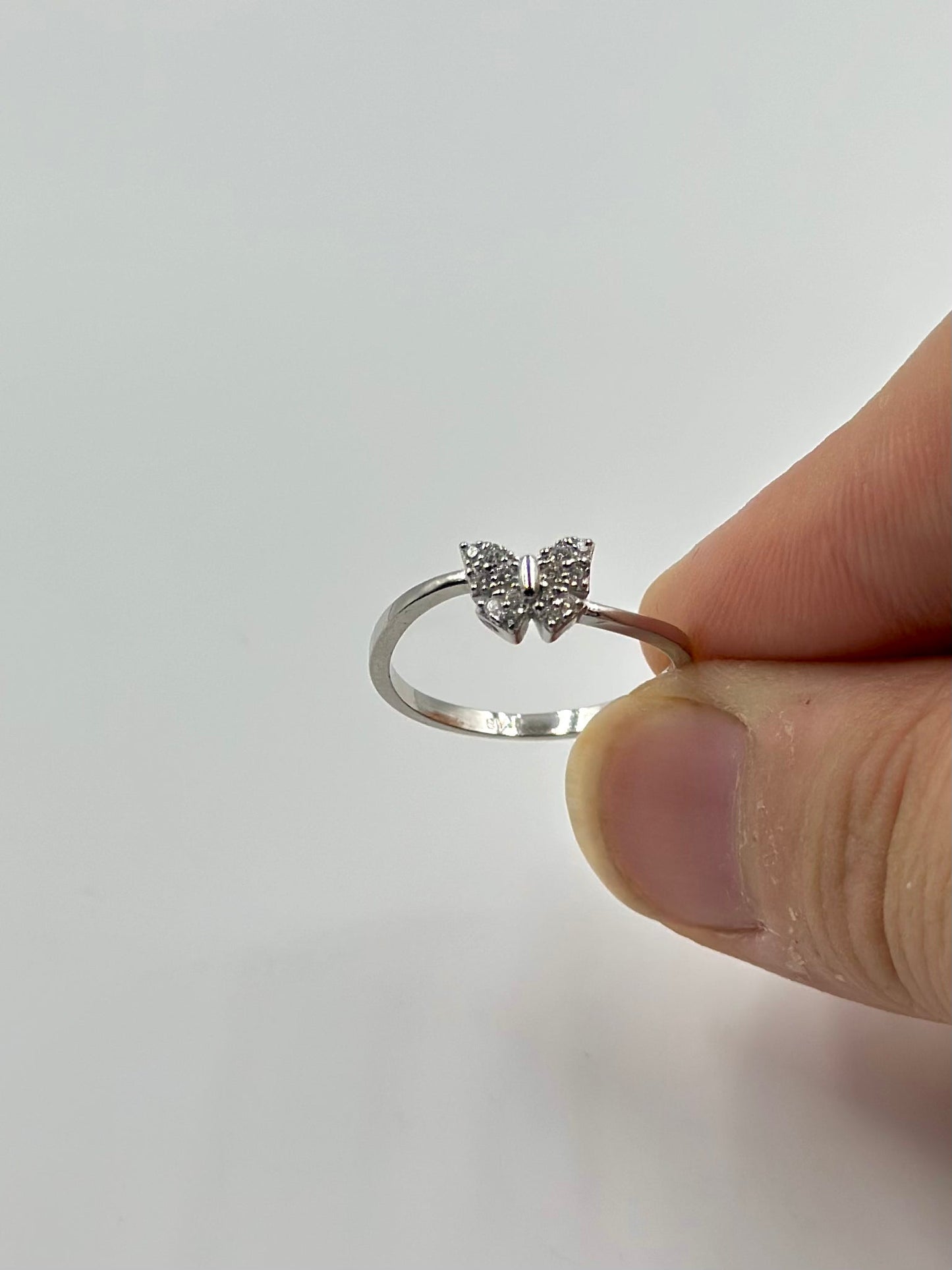 Zircon studded, butterfly shaped sterling silver artisanal ring