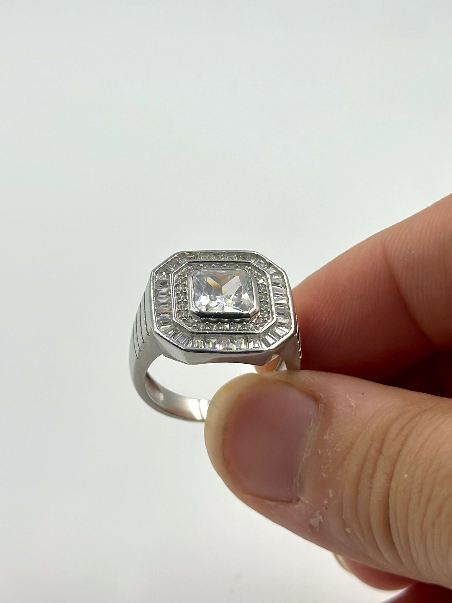 Zircon and stone studded sterling silver cocktail ring