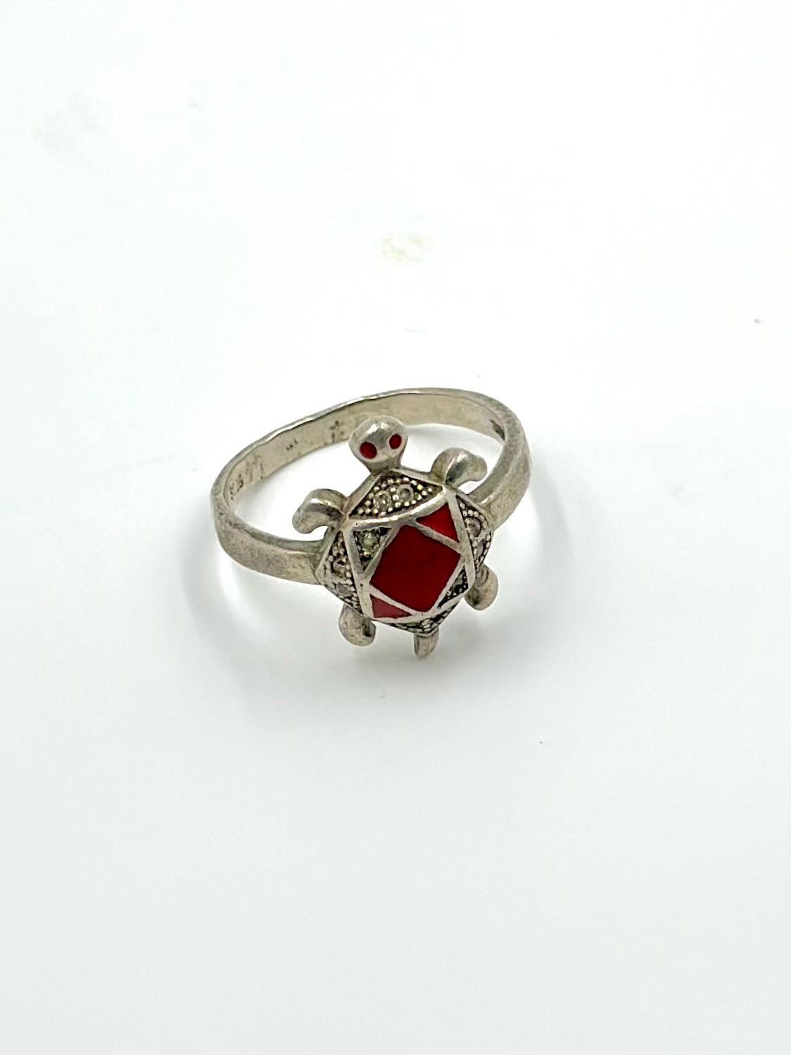 Enamel coated, turtle shaped sterling silver cocktail ring