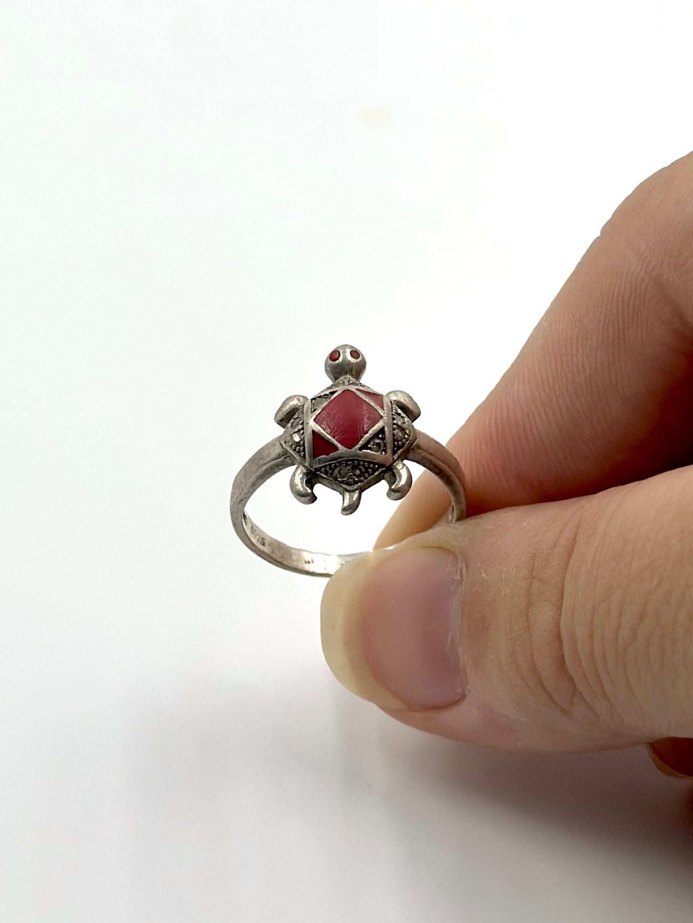 Enamel coated, turtle shaped sterling silver cocktail ring