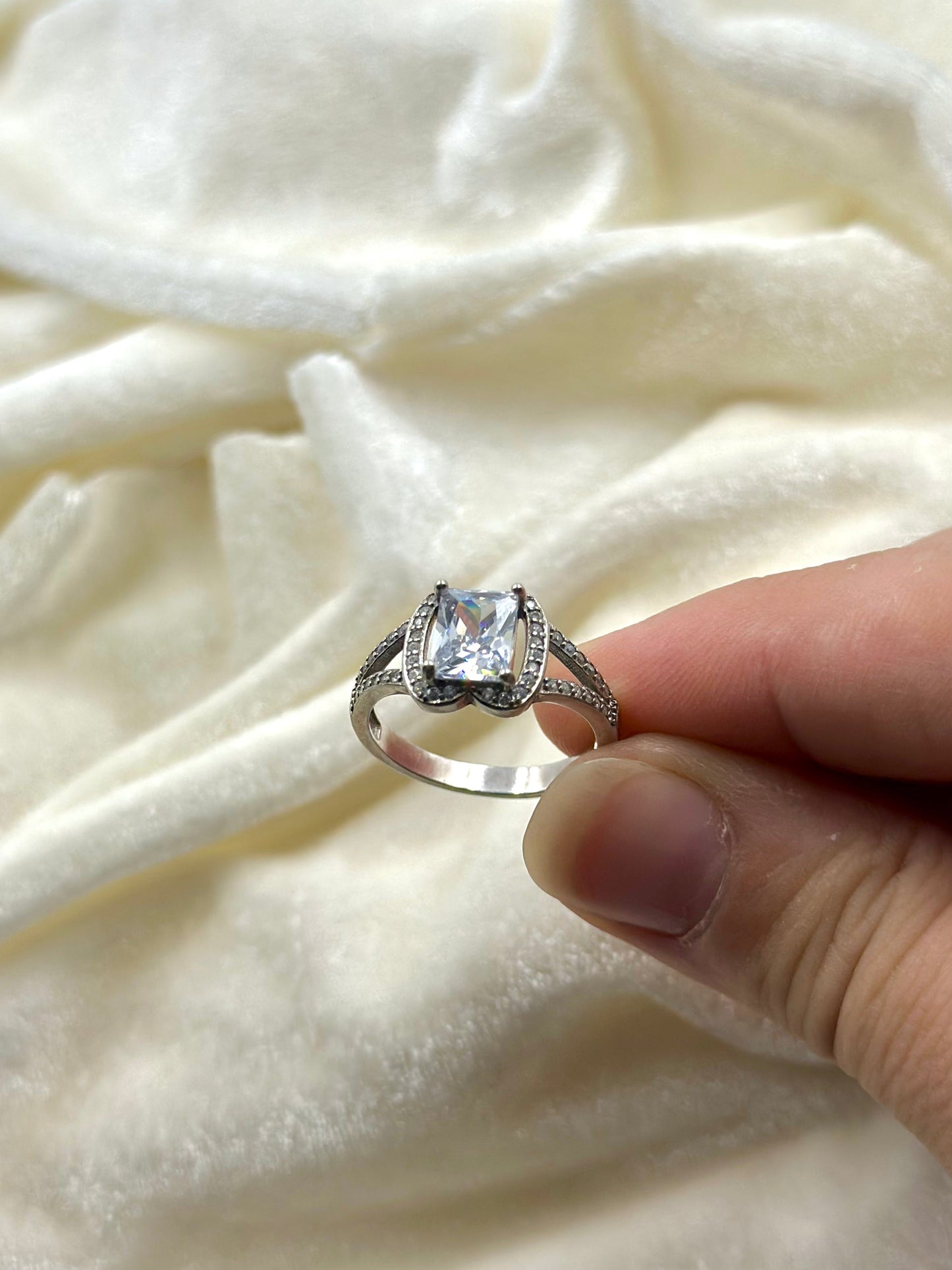 Stone and zircon studded sterling silver cocktail ring
