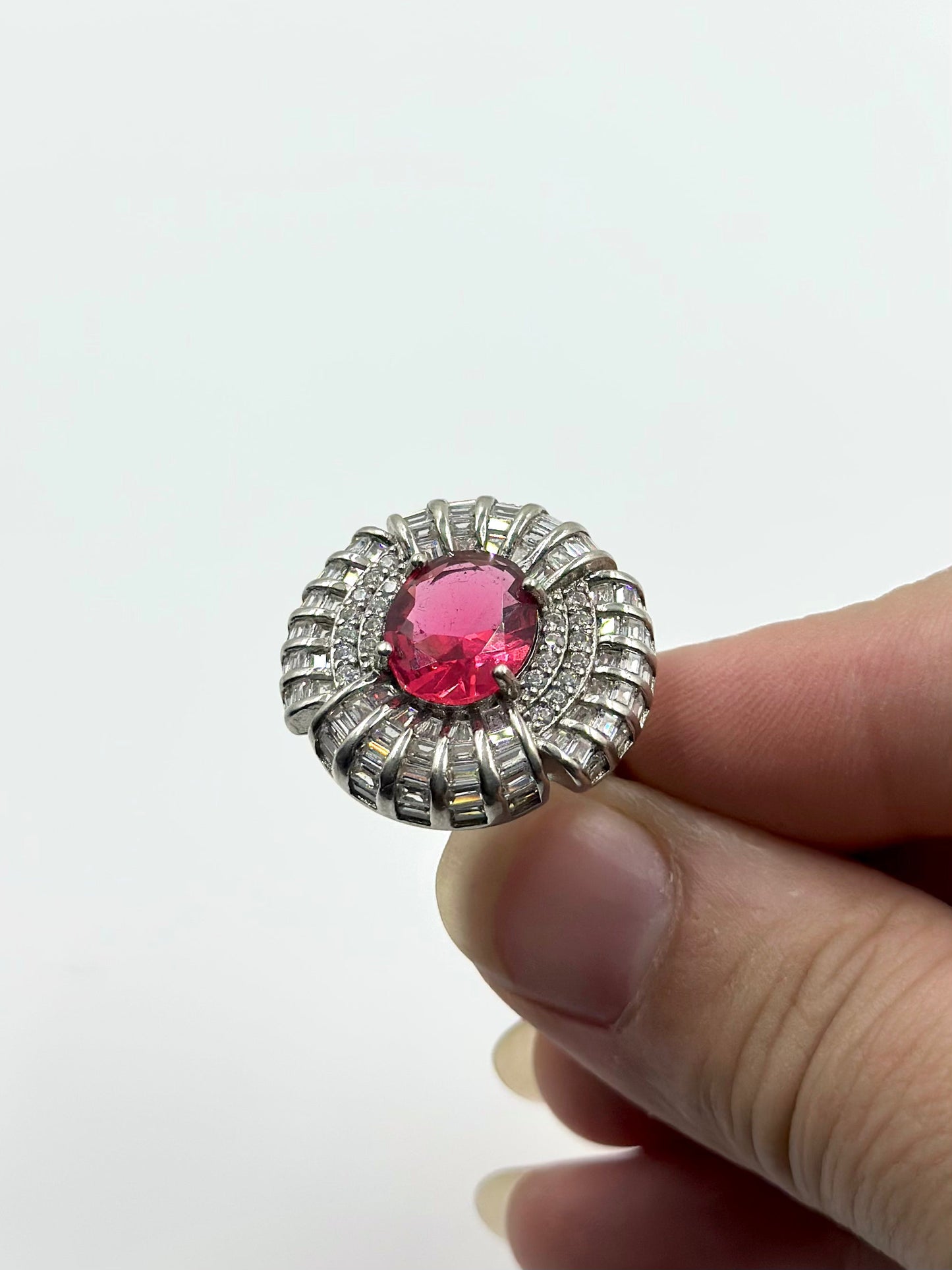 Stone and zircon studded, Flower shaped sterling silver cocktail ring