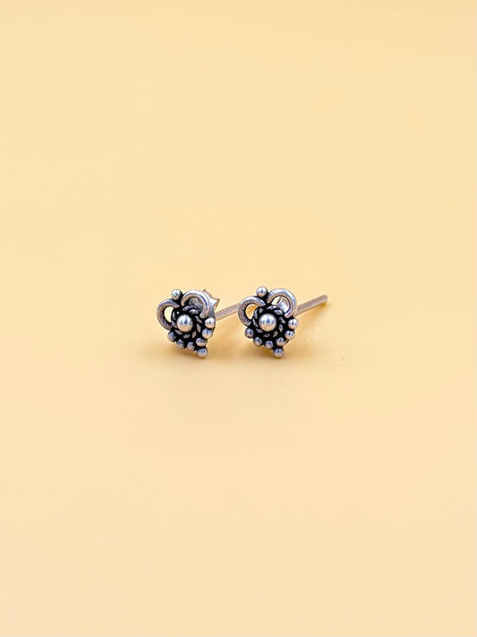 Oxidised, mini, daily wear studs in 92.5 sterling silver.