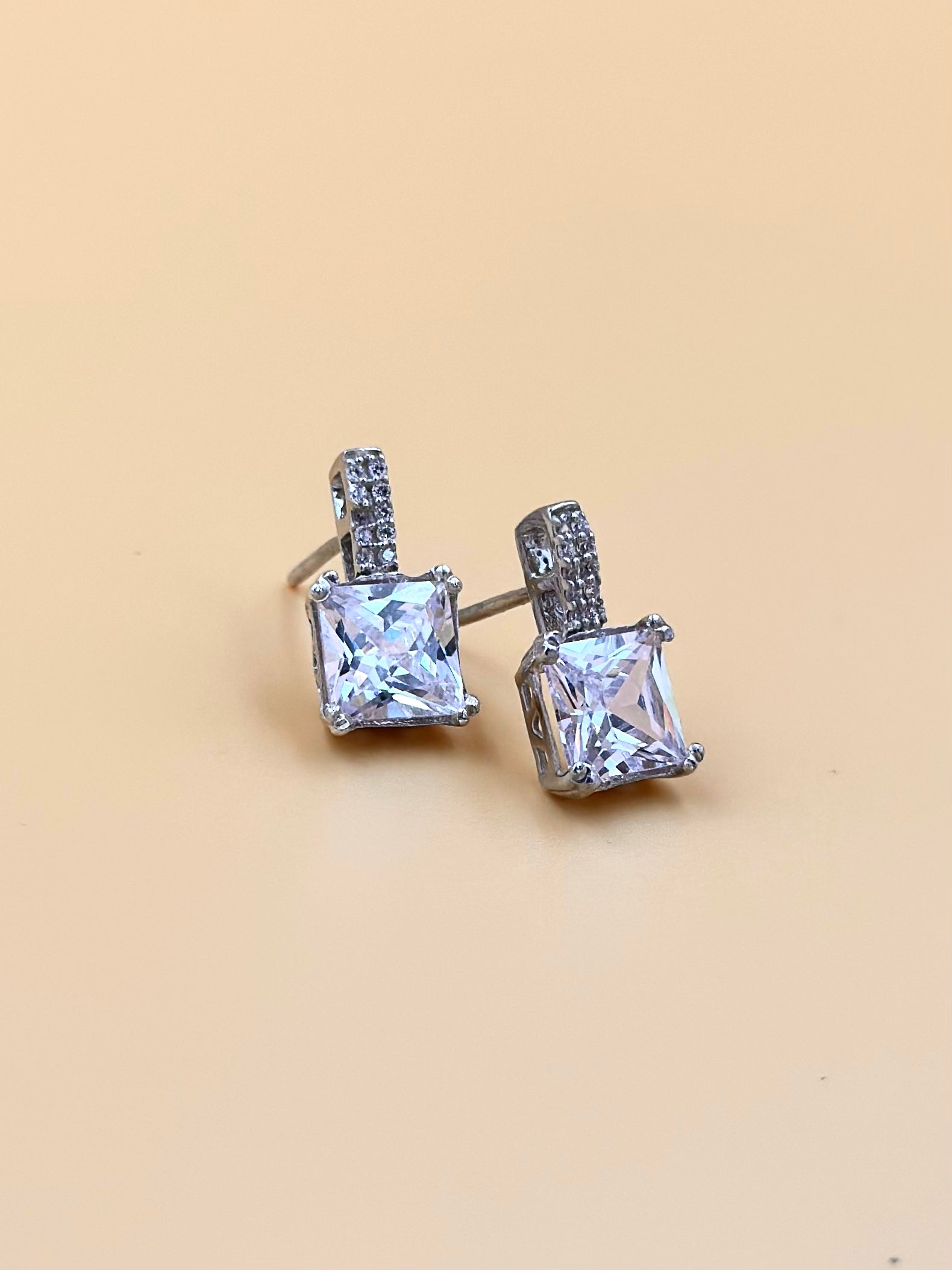 Zircon studded, fancy stone sterling silver studs