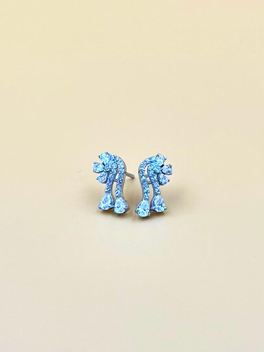 Zircon studded, flower shaped, sterling silver studs