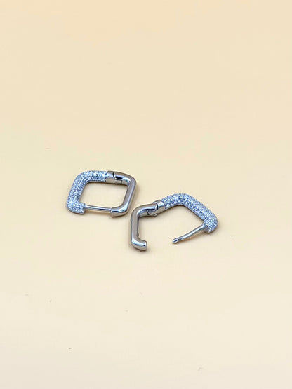 Square shaped sterling silver bali studded with zircon