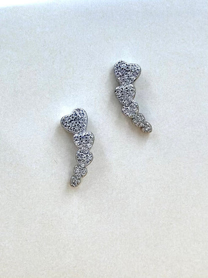 Zircon studded, hearts shaped drop earrings