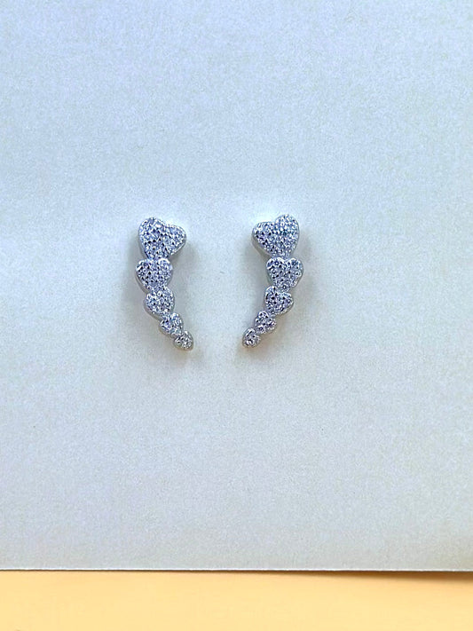 Zircon studded, hearts shaped drop earrings