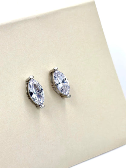 Marquise zircon, sterling silver studs