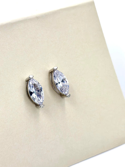 Marquise zircon, sterling silver studs