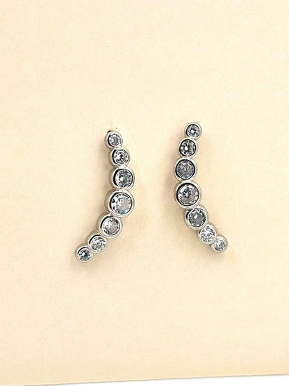 Zircon studded, celestial, sterling silver drop earrings