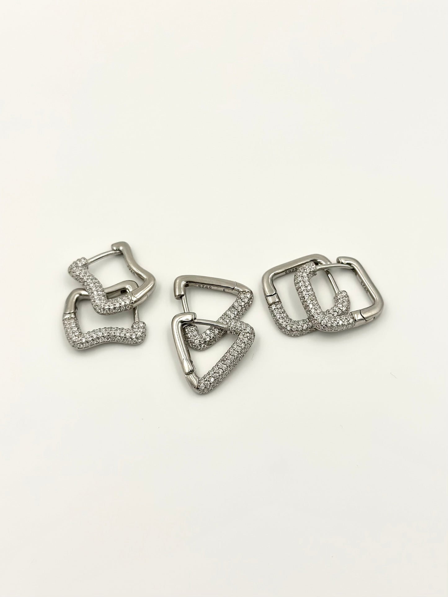 Geo shaped sterling silver balis, studded with zircon