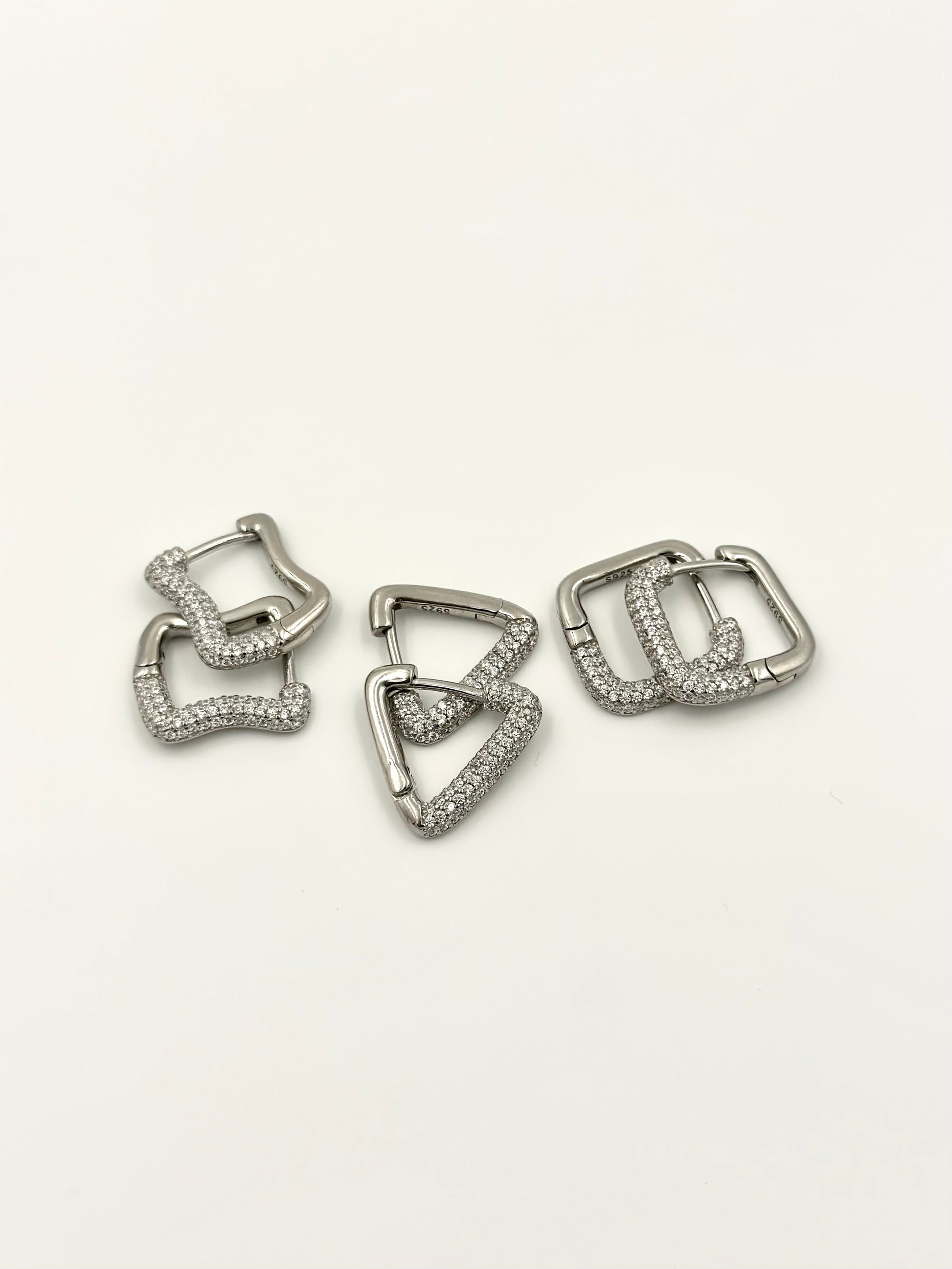 Geo shaped sterling silver balis, studded with zircon