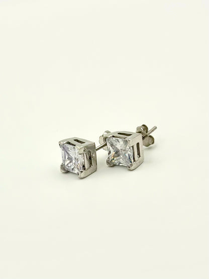 Square zircon, sterling silver studs