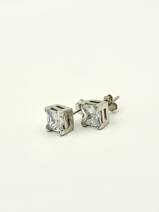 Square zircon, sterling silver studs