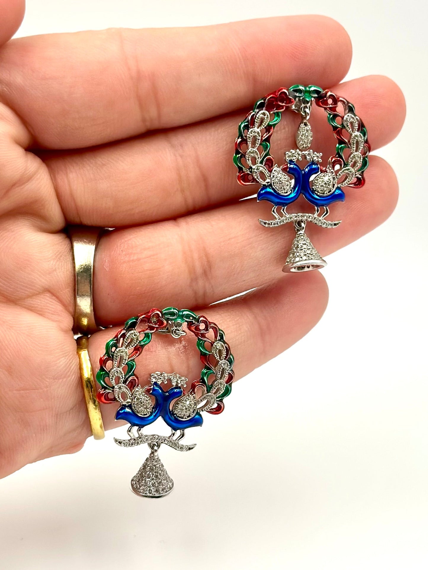 Multicoloured, Zircon, Silver peacock studs