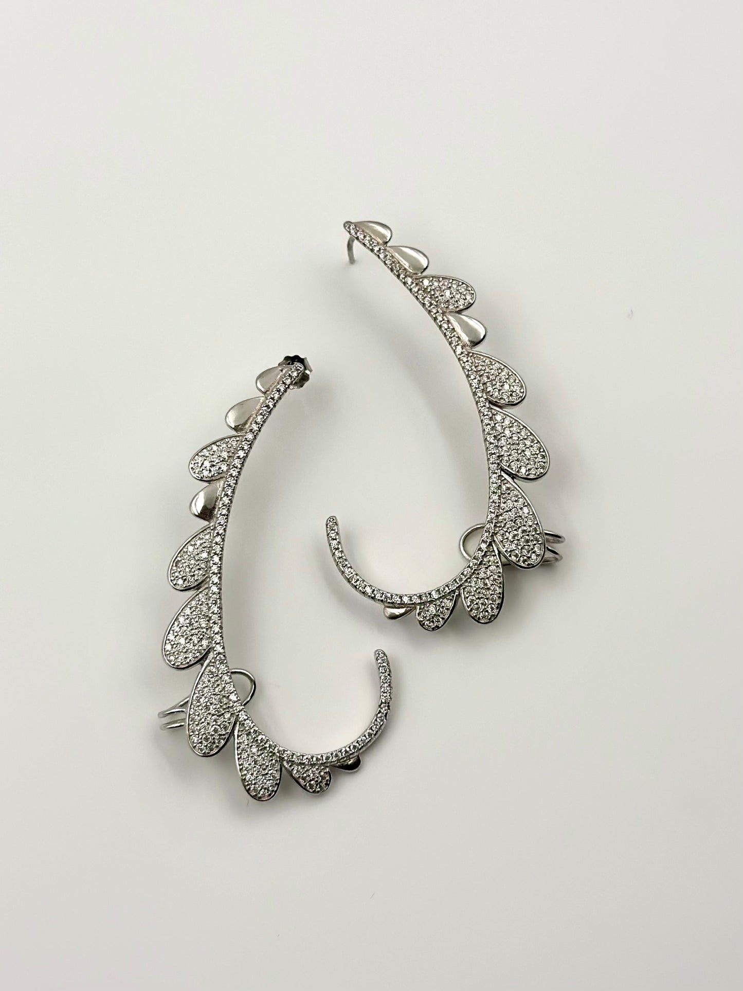 Zircon studded, minimal design ear cuffs in sterling silver