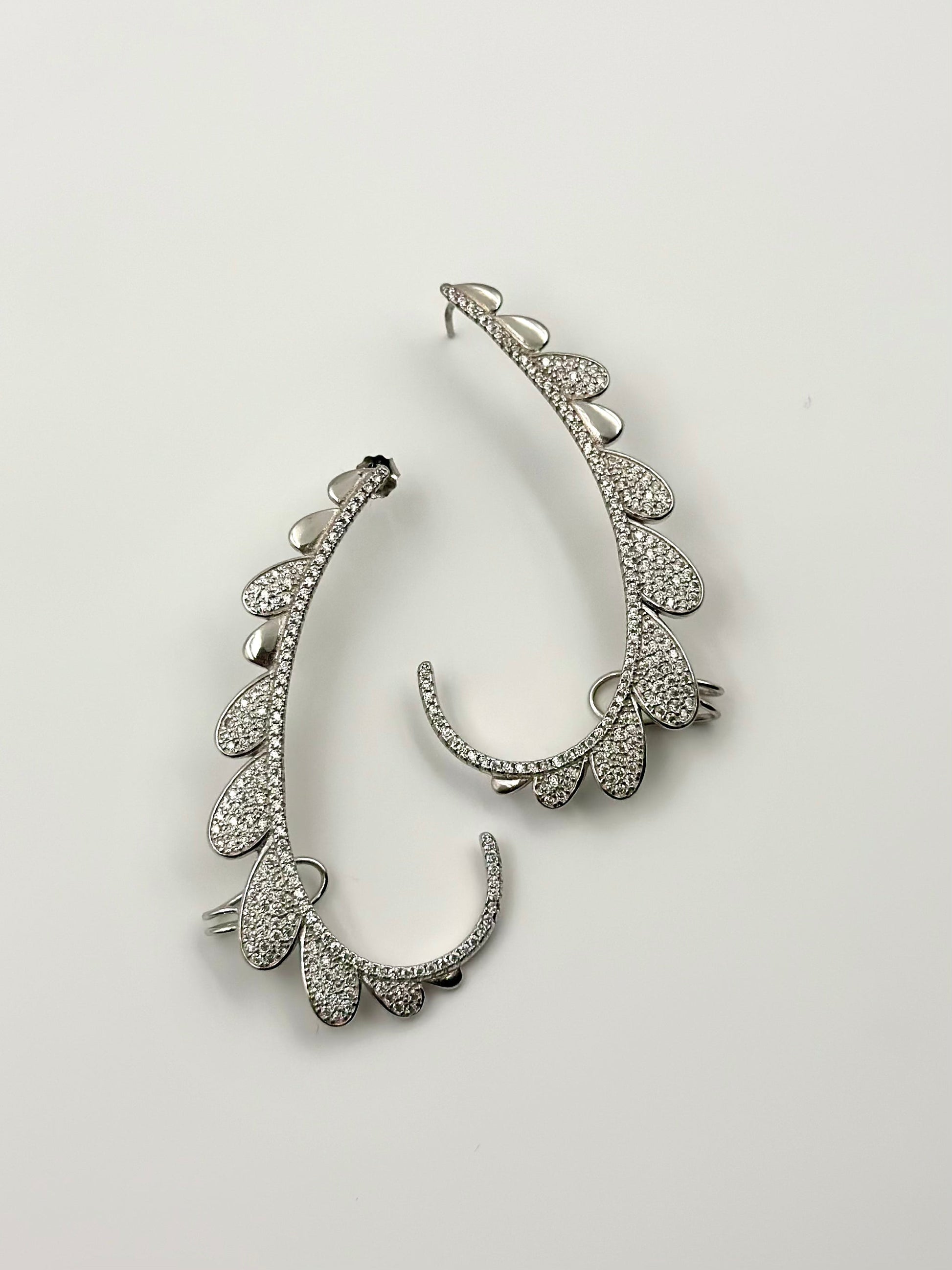 Zircon studded, minimal design ear cuffs in sterling silver