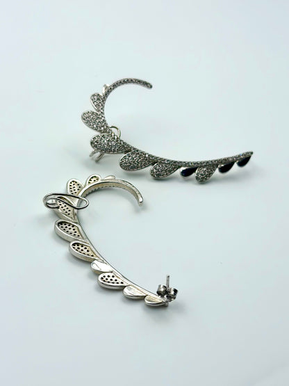 Zircon studded, minimal design ear cuffs in sterling silver