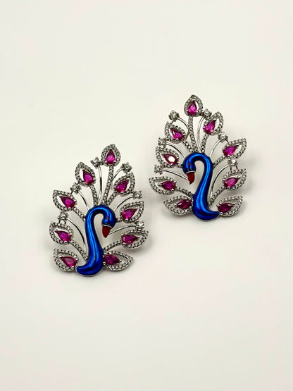 Zircon and ruby studded, peacock shaped studs