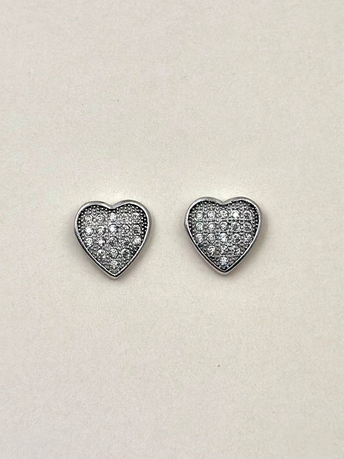 Zircon studded, transformable, hearts shaped, sterling silver danglers and studs
