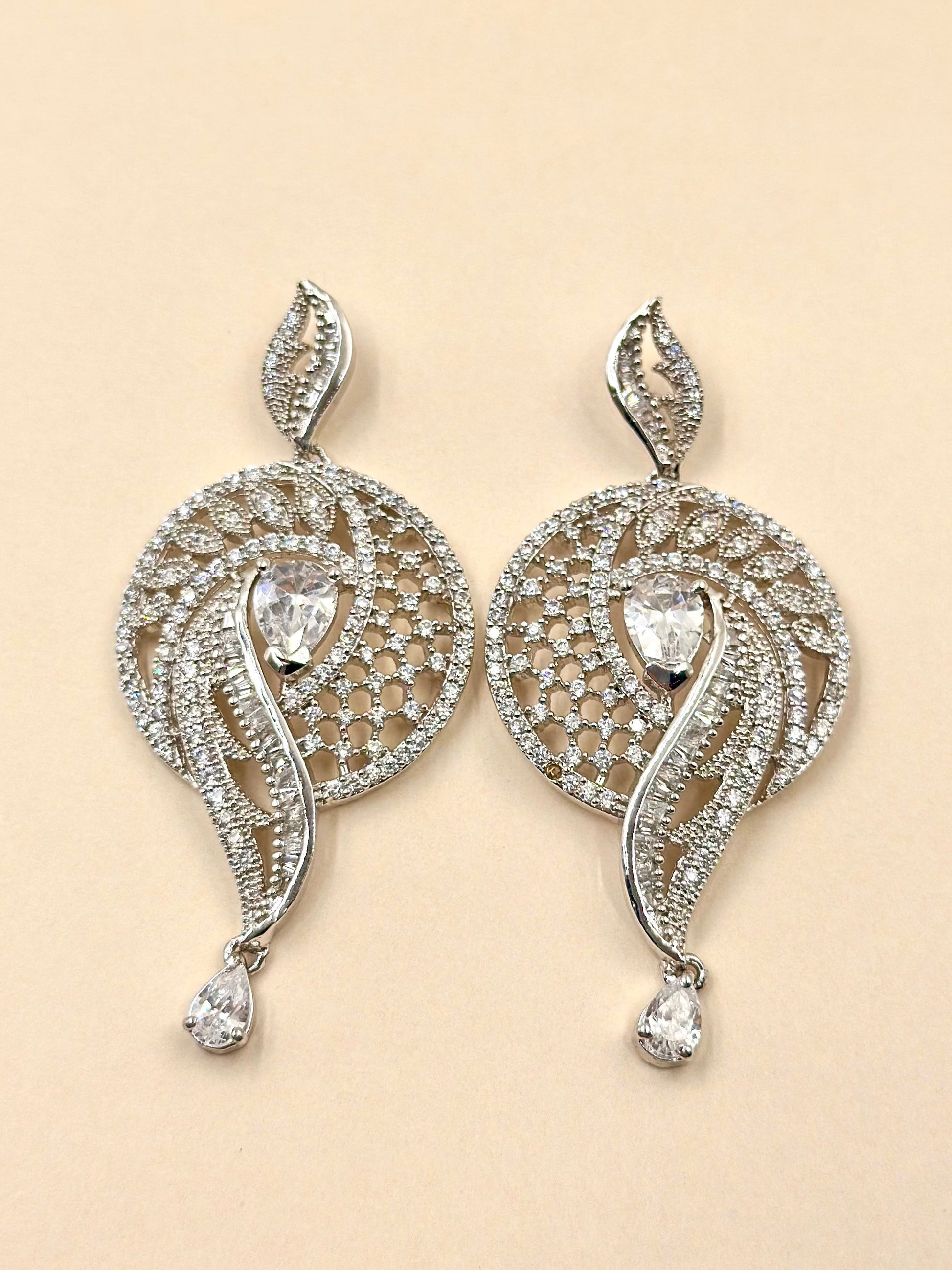 Zircon studded, statement danglers in sterling silver