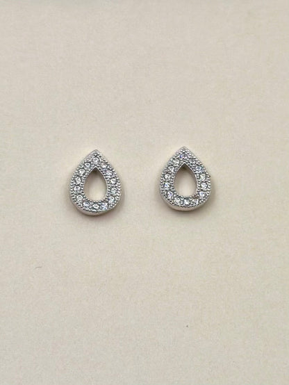 Zircon studded, transformable, drops shaped, sterling silver danglers and studs