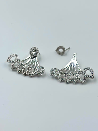 Zircon studded, transformable, drops shaped, sterling silver danglers and studs