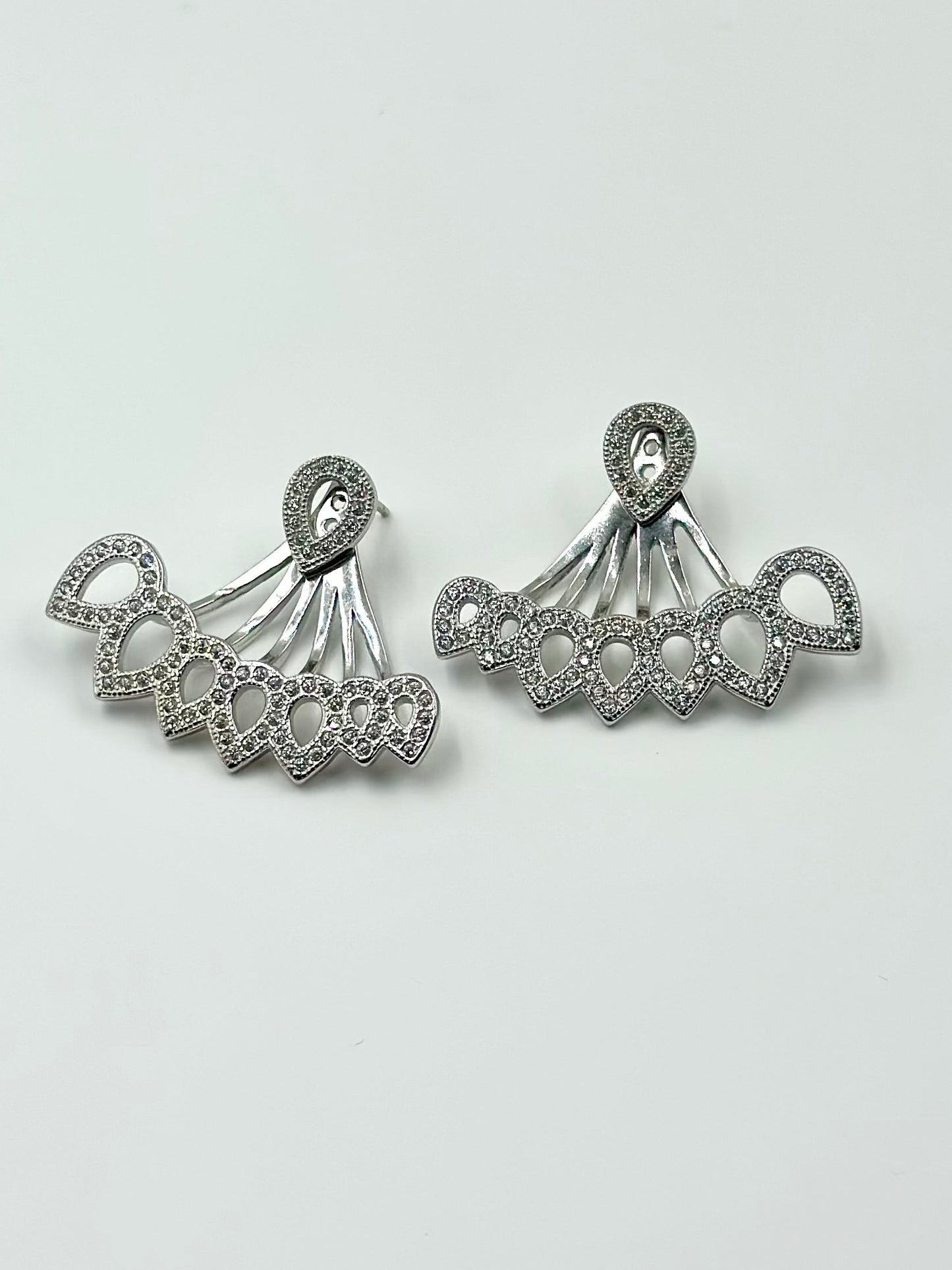 Zircon studded, transformable, drops shaped, sterling silver danglers and studs